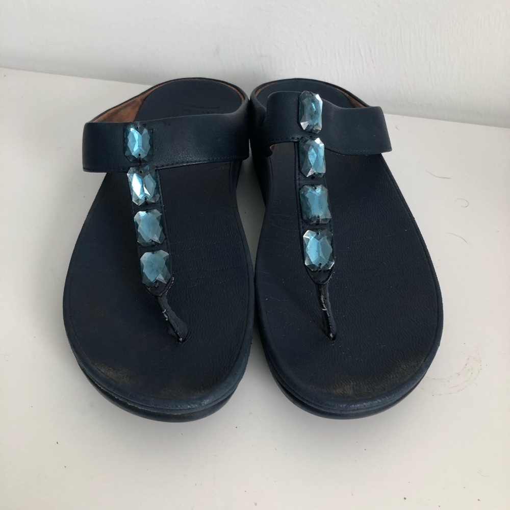 Fit Flop Navy Blue Jeweled Thong Sandals